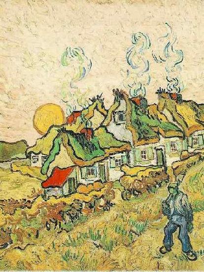 Vincent Van Gogh Thatched Cottages in the Sunshine oil painting picture